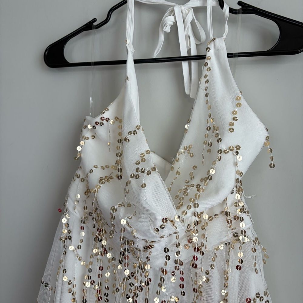 Showpo Greiz Halter Neck Sequin Tulle Mini Dress - Picture 5 of 9